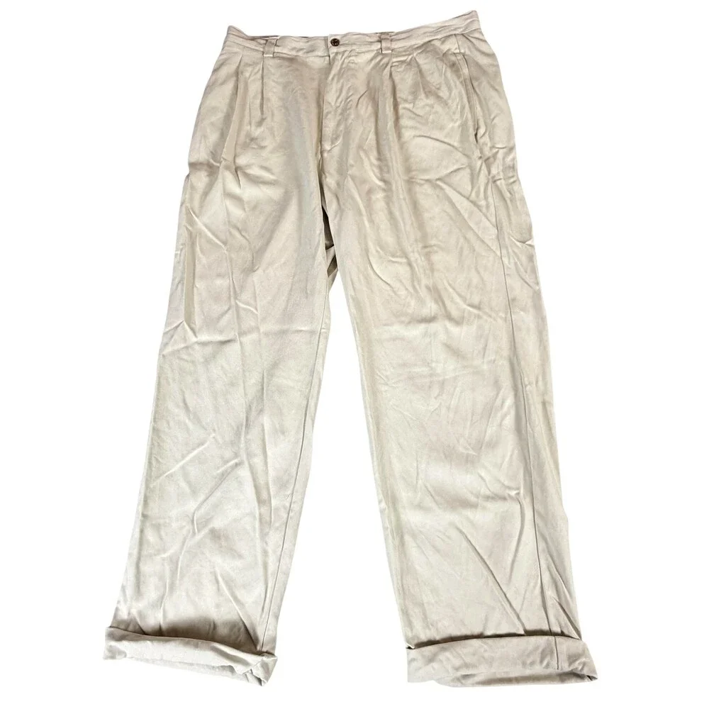 Tommy Bahama Dress Pants Mens 38x29 White 100% Silk Relax Pleated Straight Leg